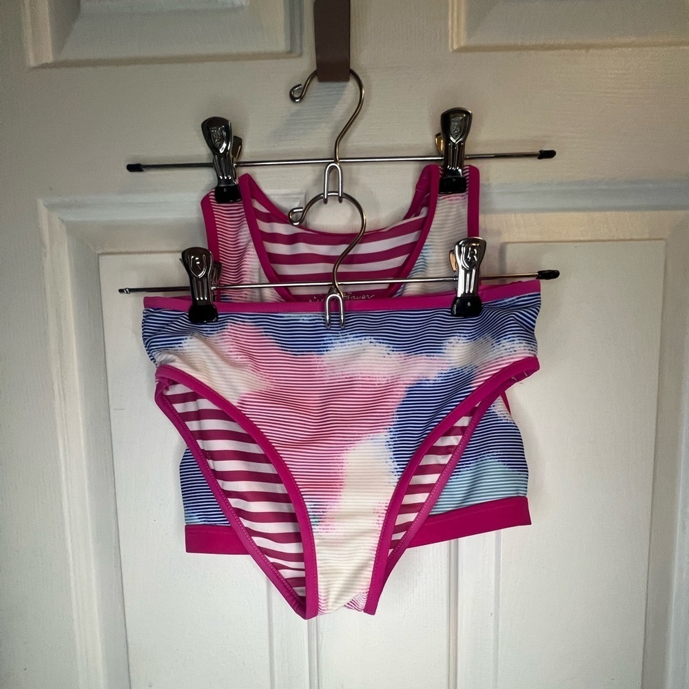 Striped Pink and Blue Bikini Set
